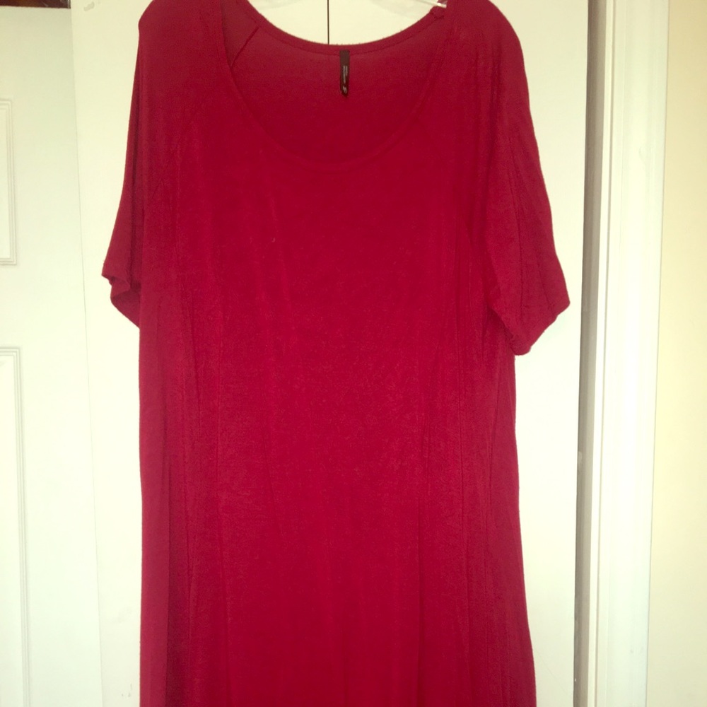 Red Plus Size Quarter Length Sleeves T-shirt Dress